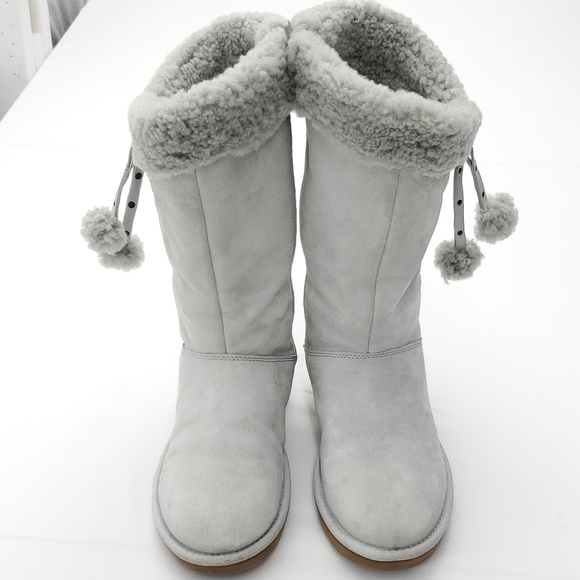 UGG Women's Plumdale Shearling Cuff Tall Suede Wool Lining Gray Boots Zip Size 7 - Picture 5 of 16